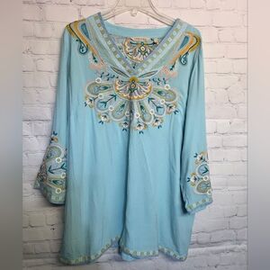 Soft Surrpundings / Embroidered Blue Tunic Top